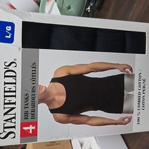 Stanfield's Size L Black 4 Pack of Ribbed Cotton Tanks